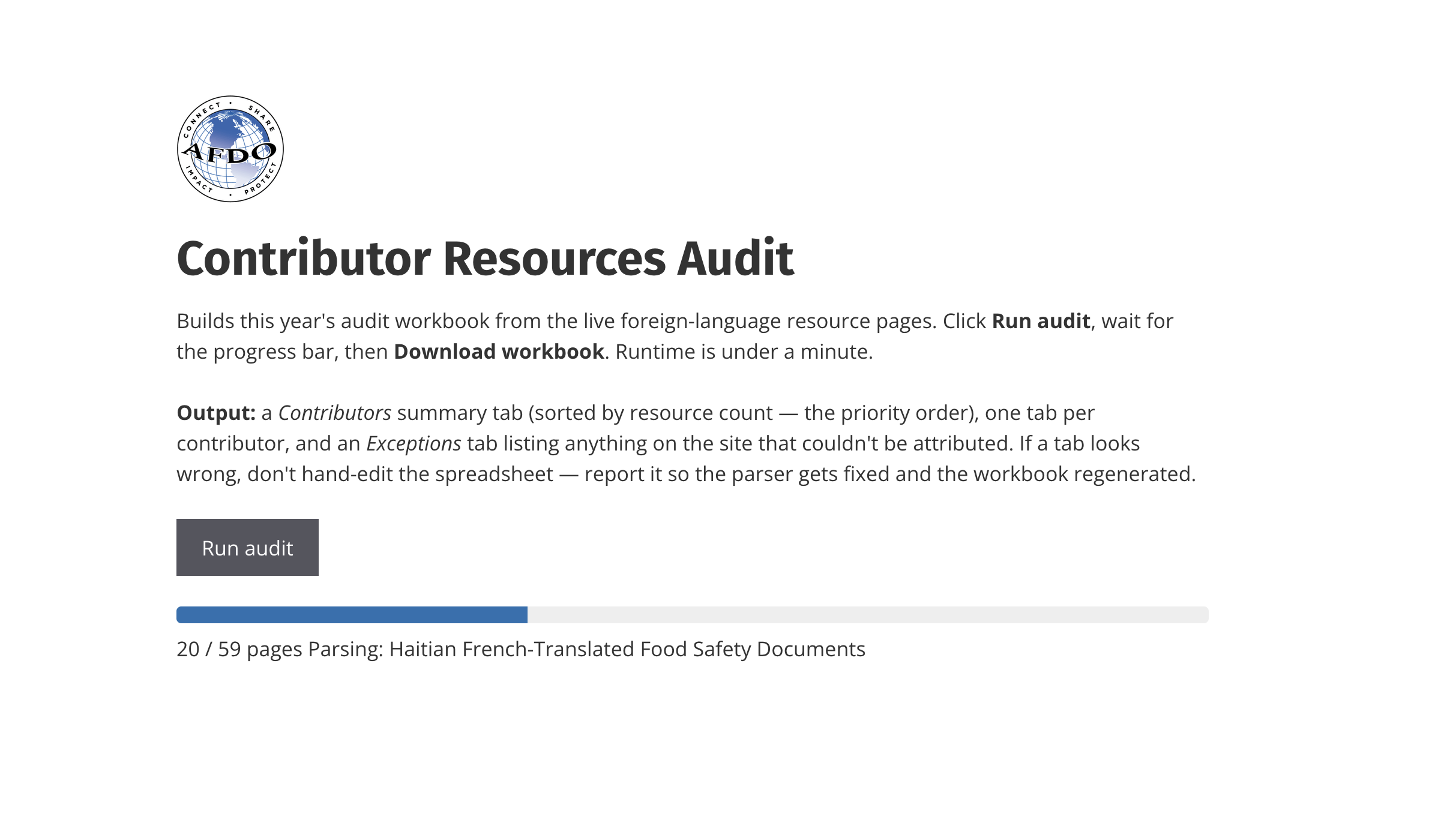 Contributor Resources Audit - progress